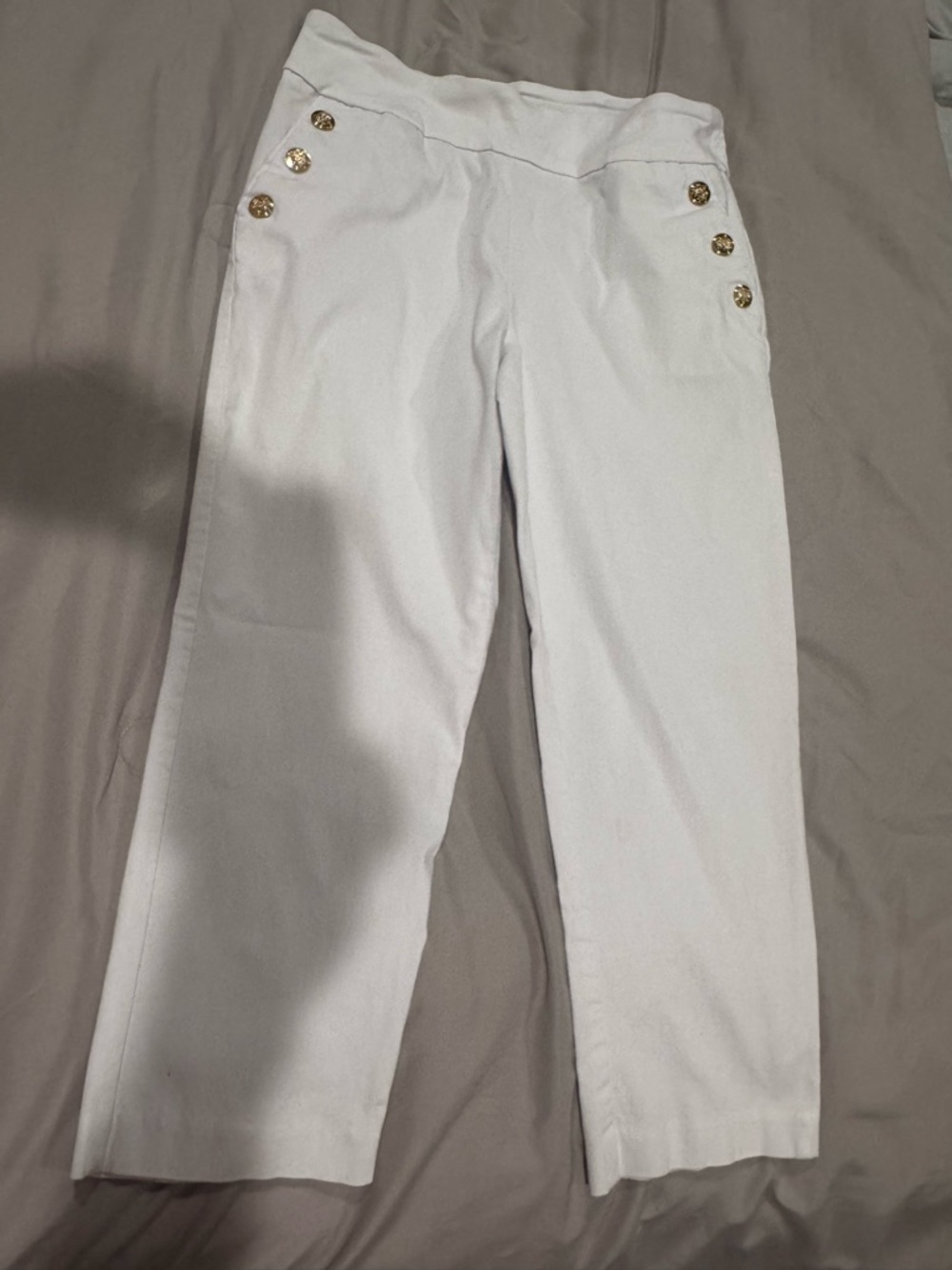 Counterparts-White Midrise Waist Cropped Sailor Button Capris